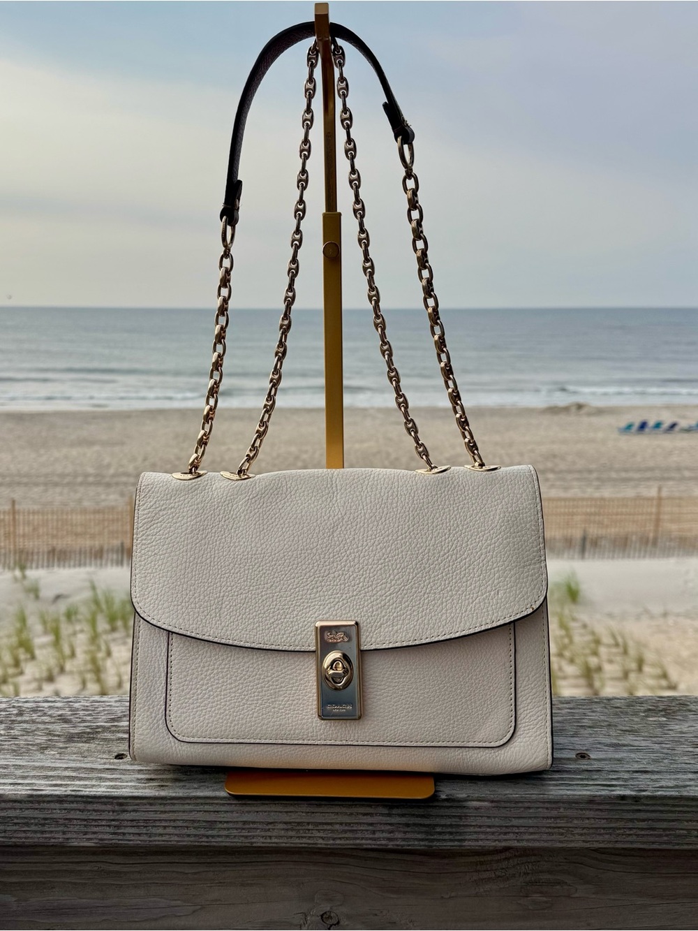 Coach Lane Cream Leather Shoulder Bag with Gold Hardware
